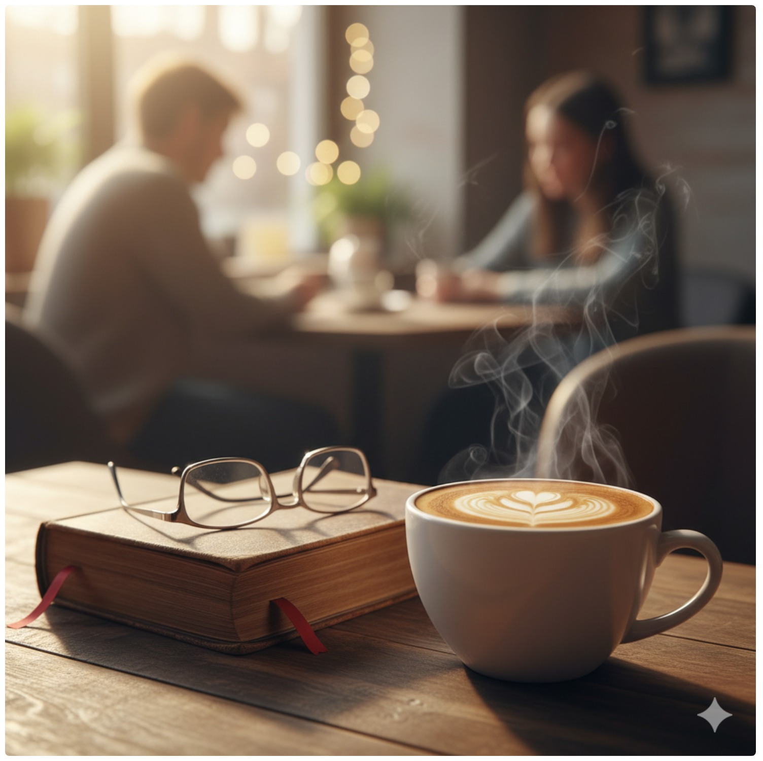 昼食後、ラテと古い本。