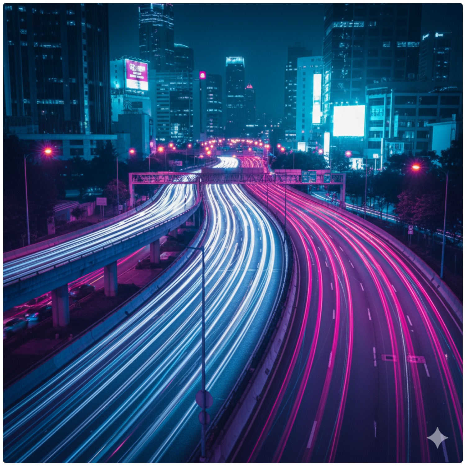 夜都市ビアダクト車軽トラック