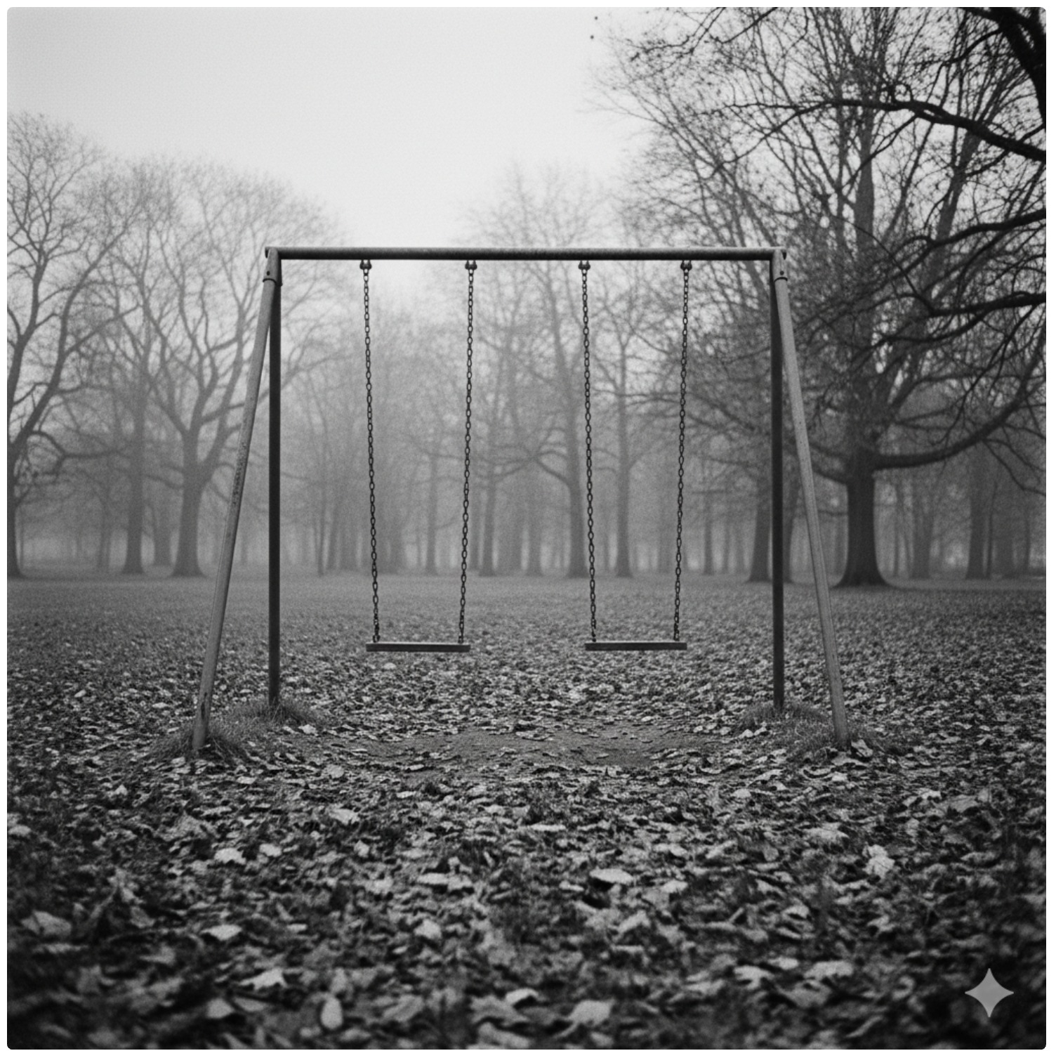 黒と白の映画のスイングと葉の秋